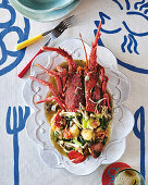 Lobster with ginger shallots and mushrooms