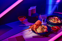 Lobster spaghetti with champagne and vanilla