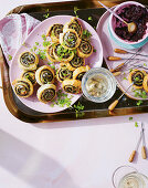 Small spinach and bacon buns with feta