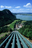 Blick auf Walchensee Wasserkraftwerk, Kochelsee, Bayern, Deutschland, Europa