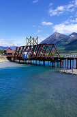 Eisenbahnbrücke über Bennett Lake, Carcross, Yukon Territory, Kanada