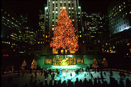 Weihnachten, Eislaufbahn am, Rockefeller Center, Manhattan New York, USA