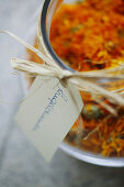 Dried herbs in glas bowl