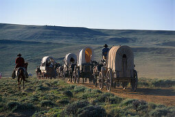 Mormonische Pioniere, Mormon Pioneer Wagon Train, in der Nähe von South Pass, Wyoming, USA