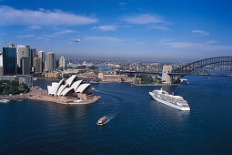 Cruiser ship MS Europa, Aerial view of Sydney, New South Wales, Australia