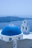 Blue Orthodox Church Dome, Bell Tower, Fira, Santorini, Cyclades, Greece