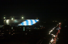 Allianz Arena, Allianz Arena light test, construction, world championship, world cup, soccer, stadium, Munich, Bavaria, Germany