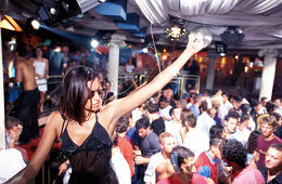 People dancing at Baia Imperiale Disco, Cattolica, Province of Rimini, Italy, Europe