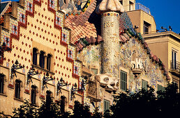 Facade of Casa Battlo and of Casa Amatller from Antonio Gaudi, Barcelona, Catalonia, Spain