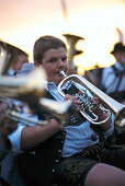 Young trumpet player, brass band, Muensing, Bavaria, Germany