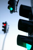 Close up of traffic lights at dawn, Munich, Germany