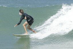 Surfer on the world famous supertubes waves, Jeffreys Bay, Eastern Cape, South Africa, Afrika