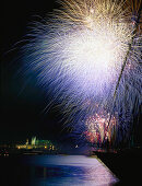 Firework display, La Seu Cathedrale in the background, Palma de Mallorca, Majorca, Spain