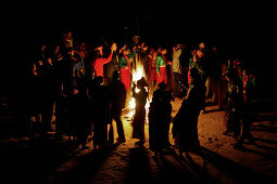 dancing round campfire, Palaung hill tribe, Yasakyi Hills, Myanmar