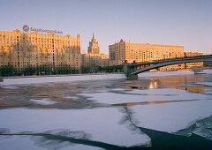 Ice on the river Moskva, Moscow Russia