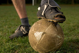 Vintage soccer ball and soccer shoes