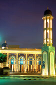 Illuminated mosque at night, Muscat, Oman, Middle East, Asia