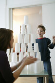Boy building a tower
