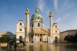 Karlskirche and the plastic Hill Arches, Vienna, Austria
