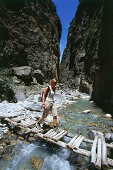 Hiker, Bridge, Samaria Gorge, Crete, Greece