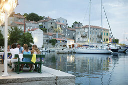 Restaurant with harbour and boats, Valun, Cres Island, Croatia
