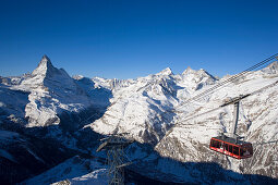 Rothorn Bahn going downhill, Matterhorn (4478 m) in background, Zermatt, Valais, Switzerland