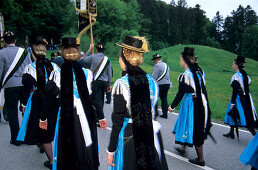 women wearing dirndl dresses, pilgrimage to Maria Eck, Siegsdorf, Chiemgau, Upper Bavaria, Bavaria, Germany