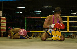 Praying befort start of Fight Thai Boxing, Lumphini Stadium, Bangkok, Thailand