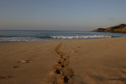 footprints on beach, early morning, Maunalua Bay, Honolulu, United States of America, U.S.A.