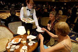 waitress, stewardess, lounge, cruise ship MS Delphin Renaissance, Cruise Bremerhaven - South England, England