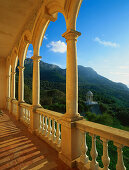 View through the arches of Son Marroig, near Deia, northwest coast, Mallorca, Spain