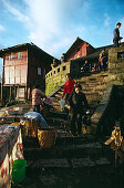 pilgrims, sales people, stalls, porter, Xixiang Chi monastery and temple, Elephant Bathing Pool, Emei Shan mountains, World Heritage Site, UNESCO, China, Asia