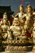 golden Buddha statues, shop in Taihuai, Wutai Shan, Five Terrace Mountain, Buddhist Centre, town of Taihuai, Shanxi province, China, Asia