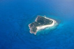 Luftaufnahme von Cousine Island, bei Praslin Island, Seychellen