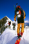 Three people on a skitour, Stubai, Tyrol, Austria
