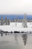 A lake in a winter scenery, Almtal, Upper Austria, Austria