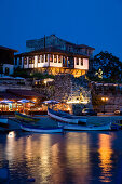 Boats at harbour in the evening, Nesebar, Black Sea, Bulgaria, Europe