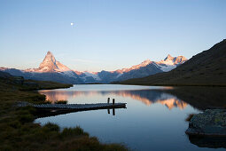 View over Stellisee (2573 m) to Matterhorn (4478 m), Zermatt, Valais, Switzerland