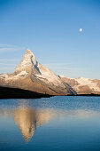 Matterhorn (4478 m) reflected in Stellisee (2573 m), Zermatt, Valais, Switzerland