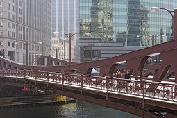 People on Michigan bridge above the Chicago River, Chicago, Illinois, America