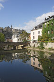 A cafe on the Alzette river in the Grund district of Luxembourg