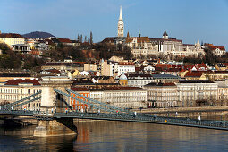 The Chain Bridge with the Matthias church in the background, Budapest, Hungary