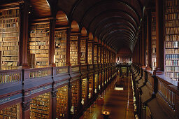 Rows of books inside Trinity College, Long Hall Library, Dublin, Ireland