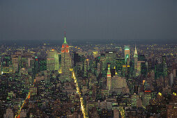 View from helicopter over Manhatten, New York City, USA