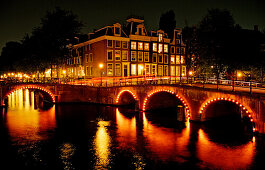 Keizersgracht bei Nacht, Niederlande, Holland, Amsterdam