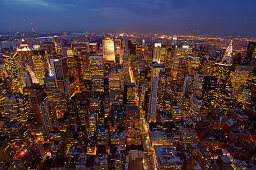 New York Skyline at night towards 5th Avenue, Uptown, taken from Empire State Building, New York City, New York, USA