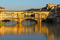 View of Florence with river Arno and Ponte Vecchio, Florence, Tuscany, Italy