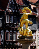 St. George statue on fountain at the market square in Eisenach, Thuringia, Germany