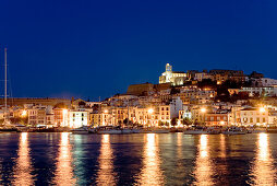 Harbour at night, Dalt Vila, Old Town, Eivissa, Ibiza, Balearic Islands, Spain
