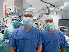 Operation team before a neurosurgical procedure, INI Hanover, Lower Saxony, Germany